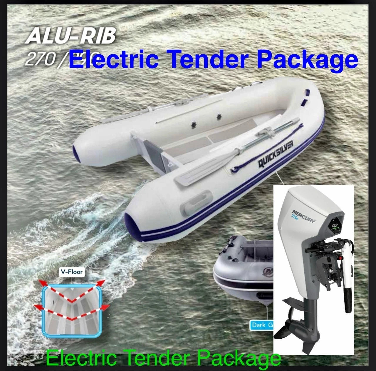 Quicksilver Alu Rib 270 Ultralight Boat Tender Electric & Mercury Avator 7.5e