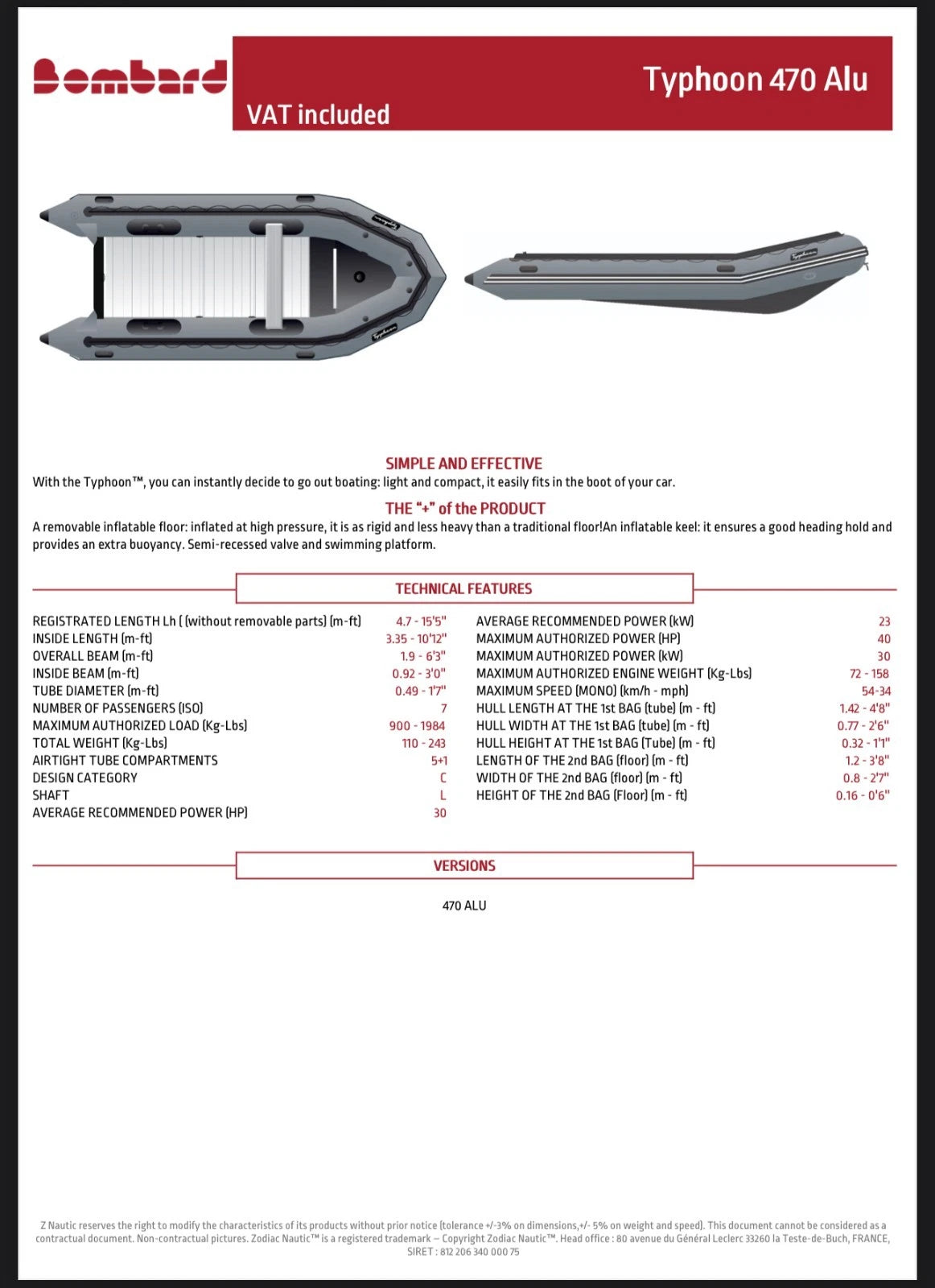 Bombard Typhoon 470 Alu 4.7m Aluminium Floor Inflatable Boat Package Honda 15hp
