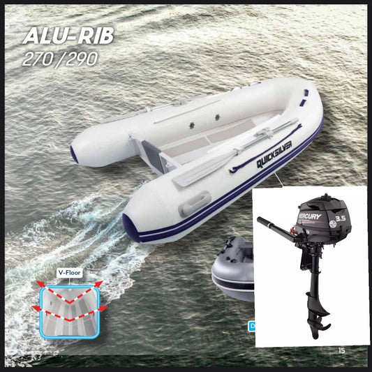 New Quicksilver Alu Rib 270 Ultralight Boat Tender & Mercury 3.5hp Outboard