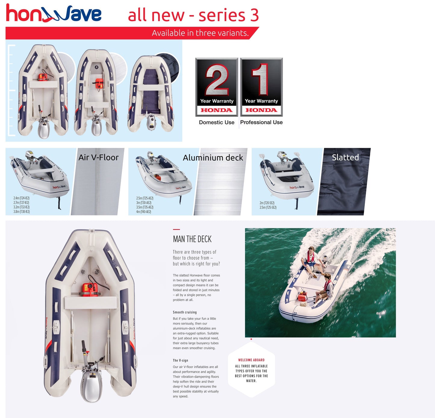 Honwave Package - T32IE3 3.2m Inflatable Boat Dinghy Air V-Floor & Honda Bf4 4hp Outboard Engine